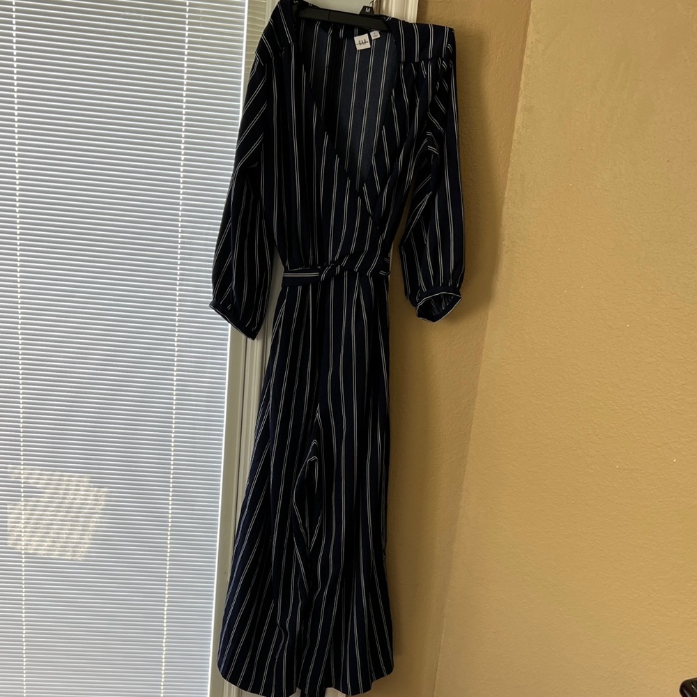 GAP Navy and White Striped Long Sleeve Dress